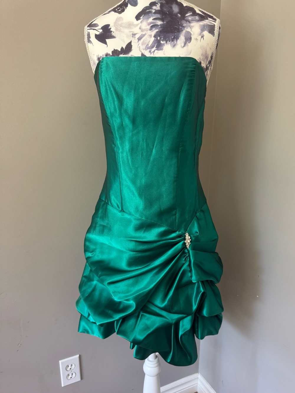 Vintage Jessica McClintock Gunne Sax Emerald Green Strapless Cocktail Dress